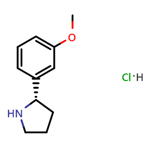 Chemical structure of 3-((2S)pyrrolidin-2-yl)-1-methoxybenzene hydrochloride , CAS 1381929-36-7, AChemBlock T97661