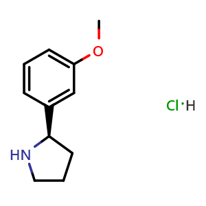 Chemical structure of 3-((2R)pyrrolidin-2-yl)-1-methoxybenzene hydrochloride , CAS 1381927-75-8, AChemBlock T97662