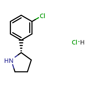 Chemical structure of (2S)-2-(3-chlorophenyl)pyrrolidine hydrochloride , CAS 1360440-58-9, AChemBlock T97665
