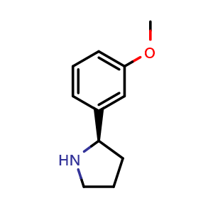 Chemical structure of 3-((2R)pyrrolidin-2-yl)-1-methoxybenzene , CAS 1228556-79-3, AChemBlock T97680