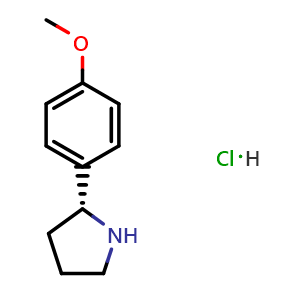 Chemical structure of 1-((2R)-pyrrolidin-2-yl)-4-methoxybenzene-hydrochloride , CAS 1227798-75-5, AChemBlock T97682