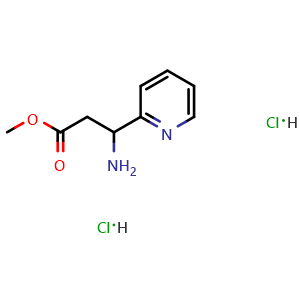 Chemical structure of 3-amino-3-pyridin-2-yl-propionic acid methyl ester dihydrochloride , CAS 1197231-86-9, AChemBlock T97696