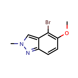 Chemical structure of 4-bromo-5-methoxy-2-methyl-indazole , CAS 2092532-64-2, AChemBlock T97737