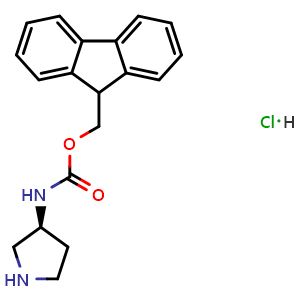 Chemical structure of (S)-3-(Fmoc-amino)pyrrolidine hydrochloride , CAS 1394822-91-3, AChemBlock T97773