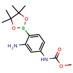 Chemical structure of methyl (3-amino-4-(4,4,5,5-tetramethyl-1,3,2-dioxaborolan-2-yl)phenyl)carbamate , CAS 2097065-29-5, AChemBlock T97815