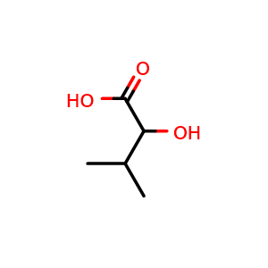 Chemical structure of 2-Hydroxy-3-methylbutanoic acid , CAS 4026-18-0, AChemBlock T97848