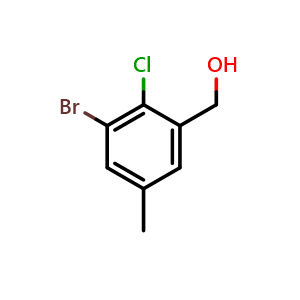 Chemical structure of (3-Bromo-2-chloro-5-methylphenyl)methanol , CAS 2090528-44-0, AChemBlock T97856