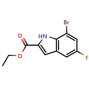 Chemical structure of Ethyl 7-bromo-5-fluoro-1H-indole-2-carboxylate , CAS 396076-60-1, AChemBlock T97873