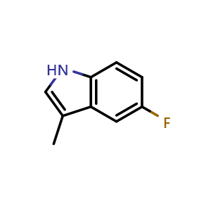 Chemical structure of 5-Fluoro-3-methyl-1H-indole , CAS 392-13-2, AChemBlock T97874