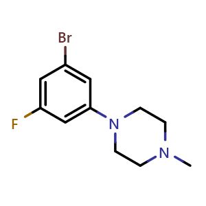 Chemical structure of 1-(3-bromo-5-fluorophenyl)-4-methylpiperazine , CAS 1481628-12-9, AChemBlock T97900