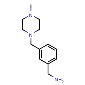 Chemical structure of 1-{3-[(4-methylpiperazin-1-yl)methyl]phenyl}methanamine , CAS 515162-19-3, AChemBlock T97950