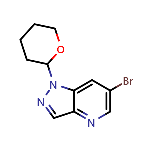 Chemical structure of 6-bromo-1-(tetrahydro-2H-pyran-2-yl)-1H-pyrazolo[4,3-b]pyridine , CAS 1416713-01-3, AChemBlock T97959