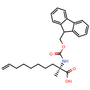 Chemical structure of (R)-2-(Fmoc-amino)-2-methyldec-9-enoic acid , CAS 945212-26-0, AChemBlock T97972