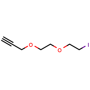 Chemical structure of Propargyl-PEG2-I , CAS 1234387-33-7, AChemBlock T97983