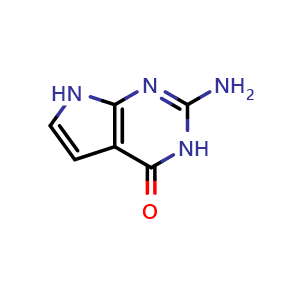 Chemical structure of 2-Amino-3,7-dihydropyrrolo[2,3-d]pyrimidin-4-one , CAS 7355-55-7, AChemBlock T97990
