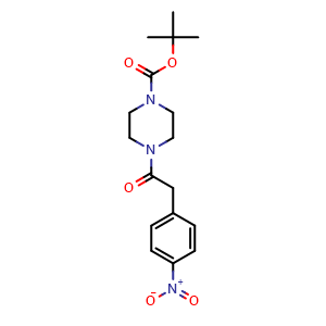 Chemical structure of tert-butyl 4-(2-(4-nitrophenyl)acetyl)piperazine-1-carboxylate , CAS 643087-38-1, AChemBlock T98014