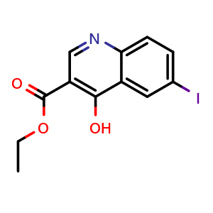 Chemical structure of ethyl 4-hydroxy-6-iodoquinoline-3-carboxylate , CAS 228728-23-2, AChemBlock T98016