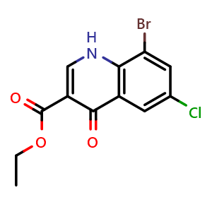 Chemical structure of ethyl 8-bromo-6-chloro-4-oxo-1,4-dihydroquinoline-3-carboxylate , CAS 1710172-84-1, AChemBlock T98019