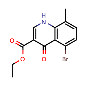 Chemical structure of ethyl 5-bromo-8-methyl-4-oxo-1,4-dihydroquinoline-3-carboxylate , CAS 1710172-83-0, AChemBlock T98020