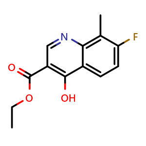 Chemical structure of ethyl 7-fluoro-4-hydroxy-8-methylquinoline-3-carboxylate , CAS 1065102-49-9, AChemBlock T98022
