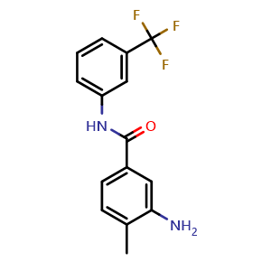 Chemical structure of 3-amino-N-(3-(trifluoromethyl)phenyl)-4-methylbenzamide , CAS 23410-19-7, AChemBlock T98064