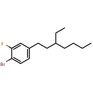 Chemical structure of 1-bromo-4-(3-ethylheptyl)-2-fluoro-benzene , CAS 2411641-78-4, AChemBlock T98087