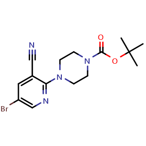 Chemical structure of tert-butyl 4-(5-bromo-3-cyanopyridin-2-yl)piperazine-1-carboxylate , CAS 1269492-47-8, AChemBlock T98094