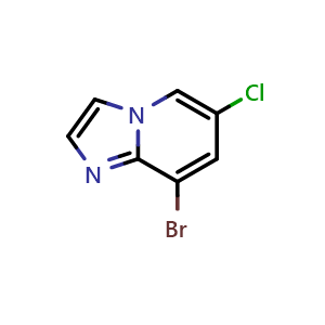 Chemical structure of 8-Bromo-6-chloroimidazo[1,2-a]pyridine , CAS 957187-27-8, AChemBlock T98107