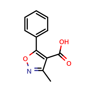 Chemical structure of 3-Methyl-5-phenylisoxazole-4-carboxylic acid , CAS 17153-21-8, AChemBlock T98121