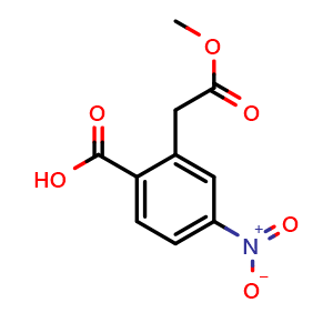 Chemical structure of 2-(2-methoxy-2-oxoethyl)-4-nitrobenzoic acid , CAS 62252-24-8, AChemBlock T98157