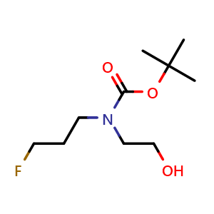 Chemical structure of tert-butyl (3-fluoropropyl)(2-hydroxyethyl)carbamate , CAS 2173404-63-0, AChemBlock T98209