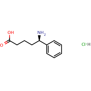 Chemical structure of (5R)-5-amino-5-phenyl-pentanoic acid hydrochloride , CAS 1810074-59-9, AChemBlock T98231