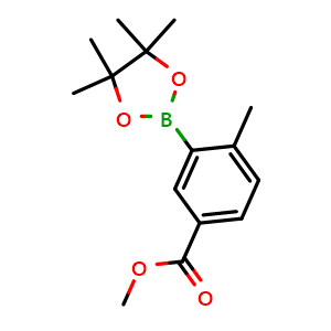Chemical structure of Methyl 4-methyl-3-(4,4,5,5-tetramethyl-1,3,2-dioxaborolan-2-yl)benzoate , CAS 882679-40-5, AChemBlock T98234