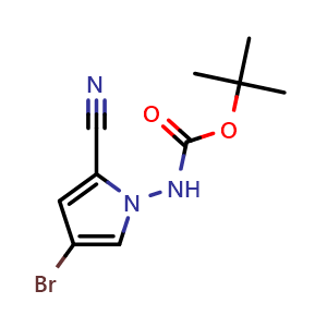 Chemical structure of tert-butyl N-(4-bromo-2-cyano-pyrrol-1-yl)carbamate , CAS 937047-04-6, AChemBlock T98256