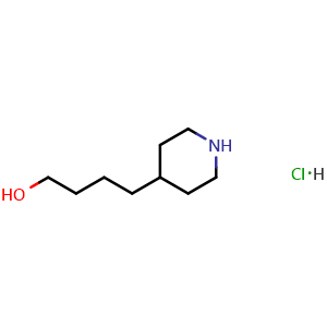 Chemical structure of 4-(piperidin-4-yl)butan-1-ol hydrochloride , CAS 199475-41-7, AChemBlock T98275