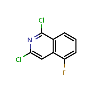 Chemical structure of 1,3-dichloro-5-fluoroisoquinoline , CAS 1259223-98-7, AChemBlock T98282