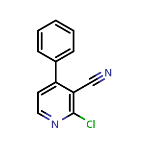 Chemical structure of 2-Chloro-4-phenylnicotinonitrile , CAS 163563-64-2, AChemBlock T98318