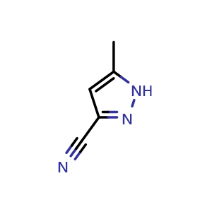 Chemical structure of 5-Methyl-1H-pyrazole-3-carbonitrile , CAS 38693-82-2, AChemBlock T98355