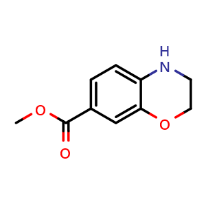 Chemical structure of 3,4-Dihydro-2h-benzo[1,4]oxazine-7-carboxylic acid methyl ester , CAS 142166-01-6, AChemBlock T98373