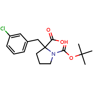 Chemical structure of 1-Boc-2-(3-chlorobenzyl)-2-pyrrolidinecarboxylic acid , CAS 351002-87-4, AChemBlock T98421