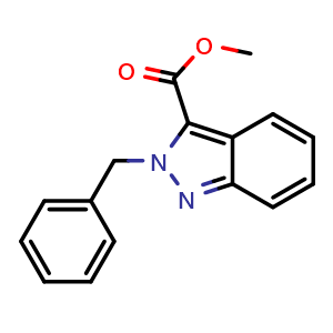 Chemical structure of methyl 2-benzyl-2H-indazole-3-carboxylate , CAS 2411640-84-9, AChemBlock T98477
