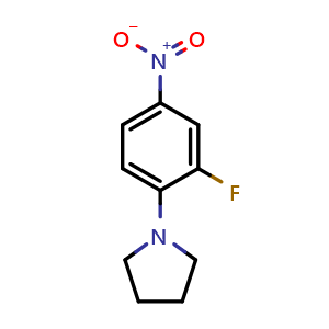 Chemical structure of 1-(2-Fluoro-4-nitrophenyl)pyrrolidine , CAS 385380-74-5, AChemBlock T98490