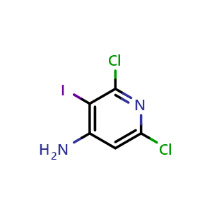 Chemical structure of 2,6-Dichloro-3-iodopyridin-4-amine , CAS 1235873-11-6, AChemBlock T98516