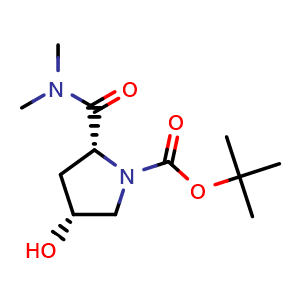 Chemical structure of N-Boc-(2R,4R)-4-hydroxy-N,N-dimethylpyrrolidine-2-carboxamide , CAS 847866-39-1, AChemBlock T98549