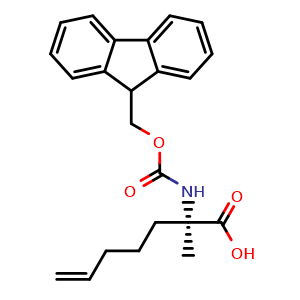 Chemical structure of (R)-2-(Fmoc-amino)-2-methylhept-6-enoic acid , CAS 288617-77-6, AChemBlock T98562