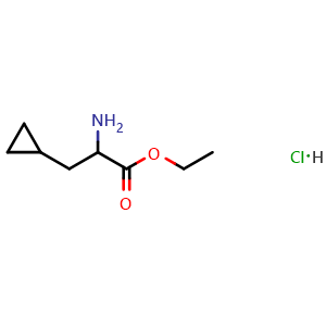 Chemical structure of Ethyl 2-amino-3-cyclopropylpropanoate hydrochloride , CAS 1375471-56-9, AChemBlock T98584