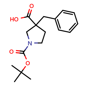 Chemical structure of 1-Boc-3-benzylpyrrolidine-3-carboxylic acid , CAS 1316757-61-5, AChemBlock T98587