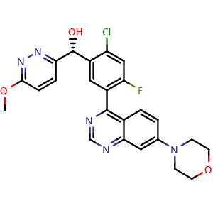 Chemical structure of (R)-(2-chloro-4-fluoro-5-(7-morpholinoquinazolin-4-yl)phenyl)(6-methoxypyridazin-3-yl)methanol , CAS 1637542-32-5, AChemBlock T98634