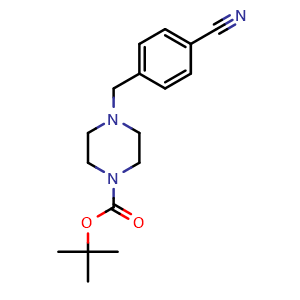 Chemical structure of tert-butyl 4-[(4-cyanophenyl)methyl]piperazine-1-carboxylate , CAS 849237-14-5, AChemBlock T98641