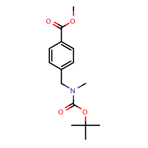 Chemical structure of tert-butyl 4-(methoxycarbonyl)benzylmethylcarbamate , CAS 140382-79-2, AChemBlock T98650